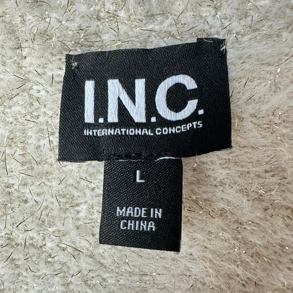 INC International Concepts Fuzzy Cardigan Gold Sparkle‎ Cozy Large Layering